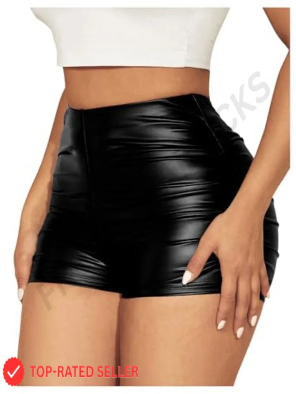Faux Leather High Rise Ruched Mini Shorts for Party Rave